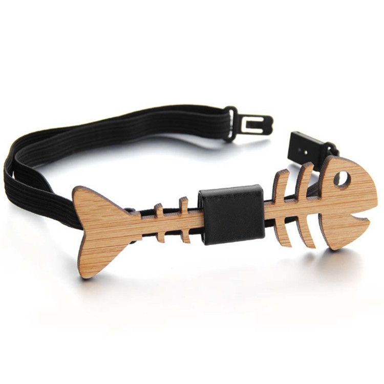 Hollow Fish Bone Shape Bamboo Wooden Bow Tie For Men