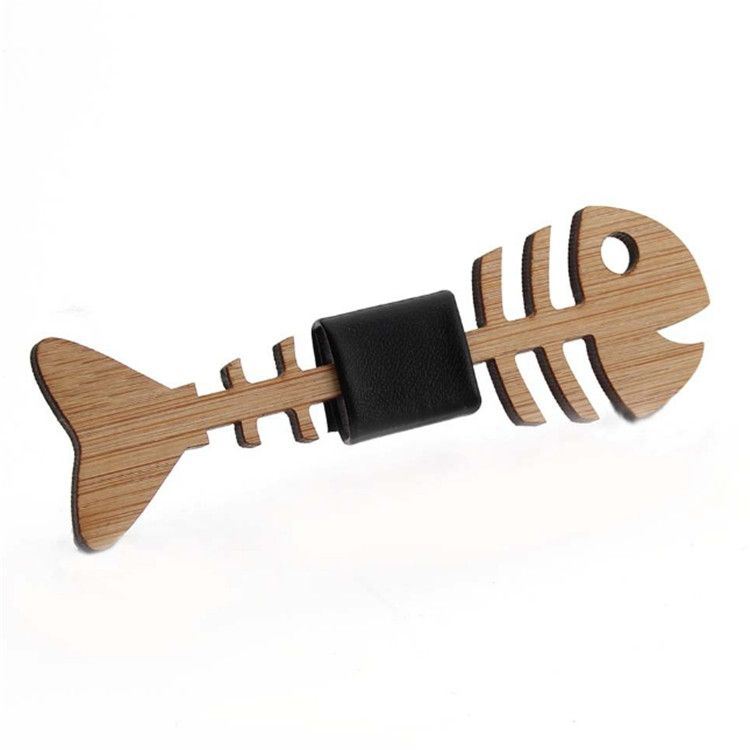 Hollow Fish Bone Shape Bamboo Wooden Bow Tie For Men