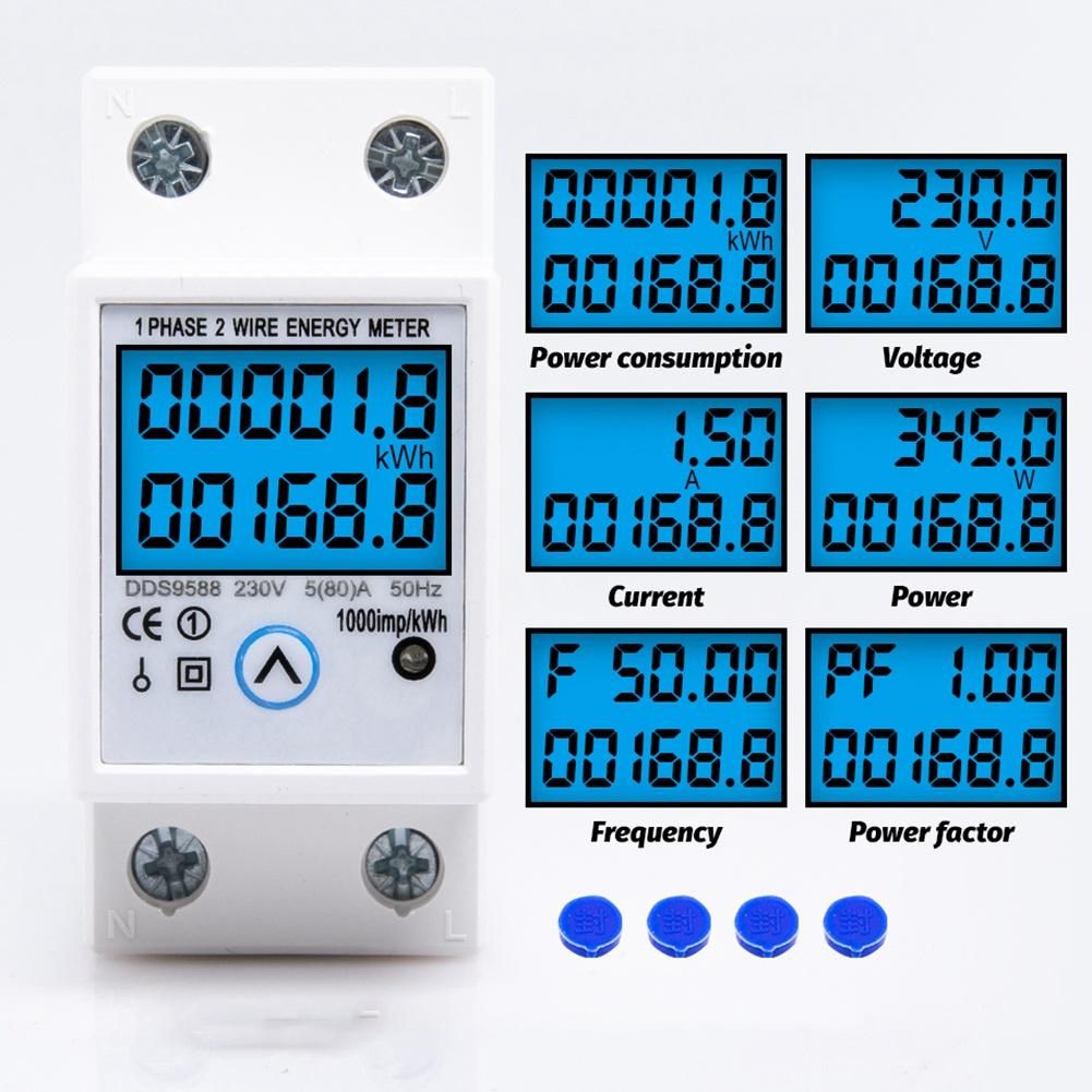 Din Rail Single Phase Energy Meter Reset Reset Zero Voltage Current Power Consumption Counter Digital Wattmeter AC230V