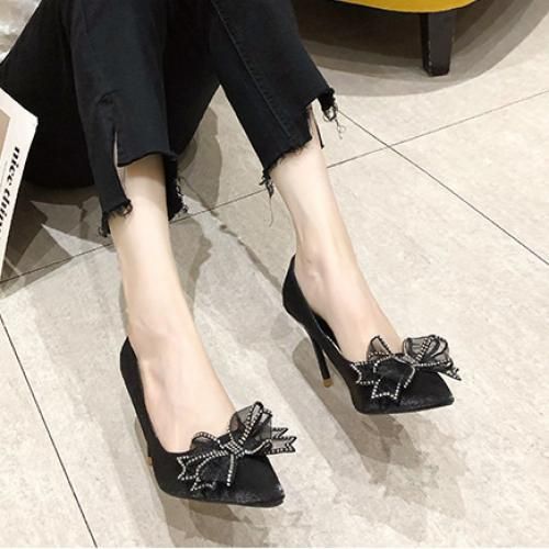 Ladies Classic Simple Fashion About Pointed High Heels-black Single Shoes (9cm)