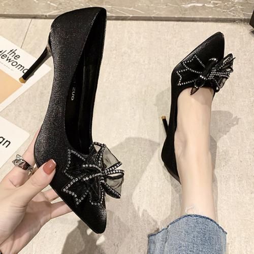 Ladies Classic Simple Fashion About Pointed High Heels-black Single Shoes (9cm)