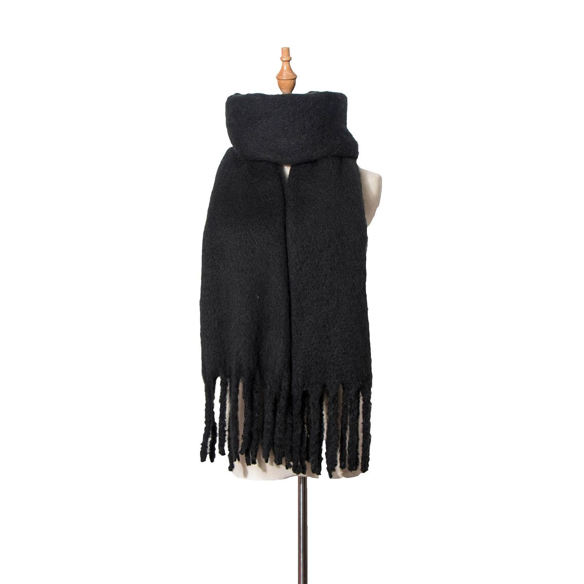 Shawl Wrap Plain Fringed Tassels Thickened-Black