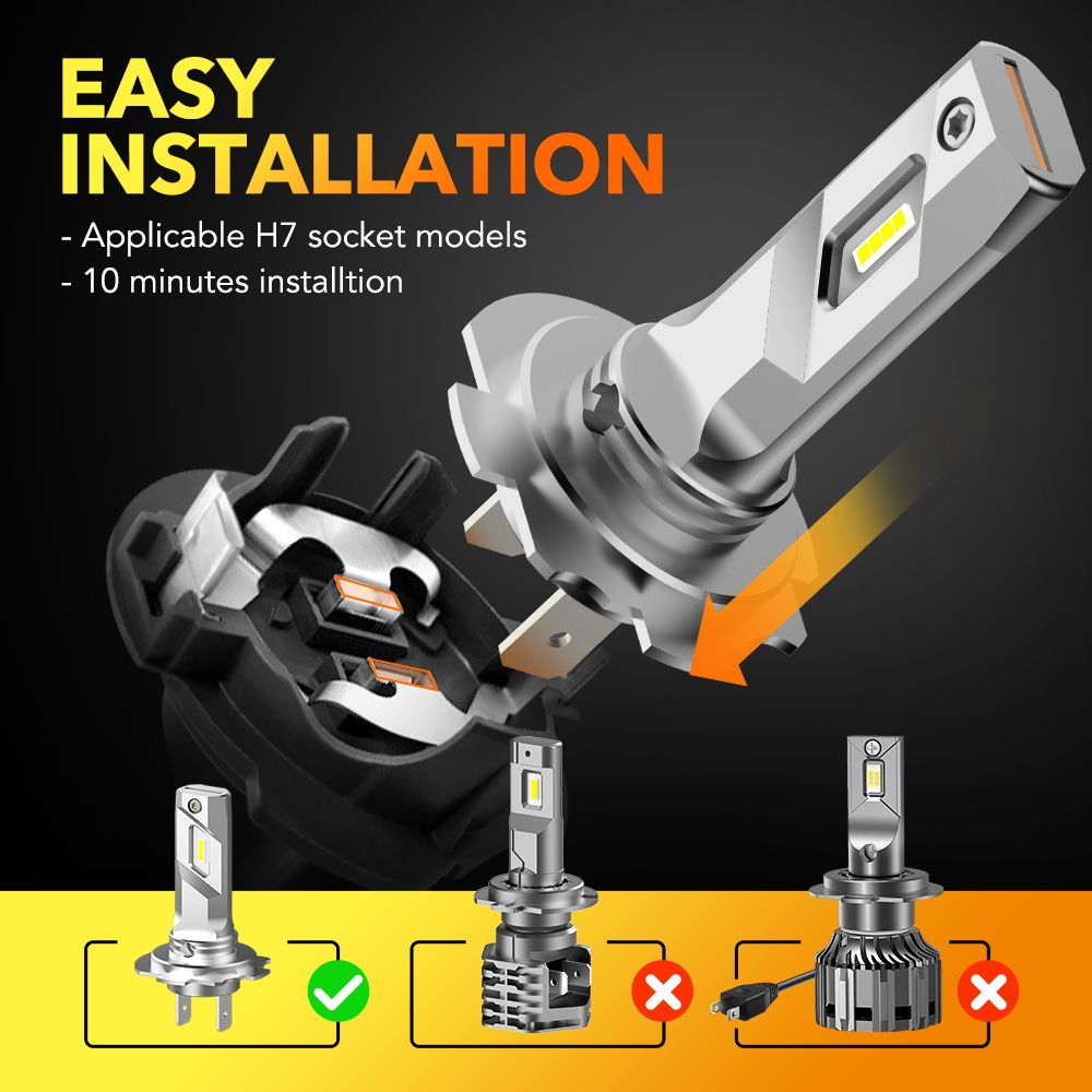 2Pcs H7 LED Headlight Fanless 2023 Car Light For VW Passat Golf 7 Polo Audi A4 B8 B6 A3 8P Q7 Mazda