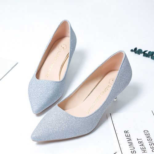 Ladies Classic Simple Pointed High Heels-Silver