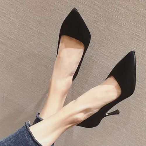 Ladies Classic Simple Pointed Comfortable High Heels-Black
