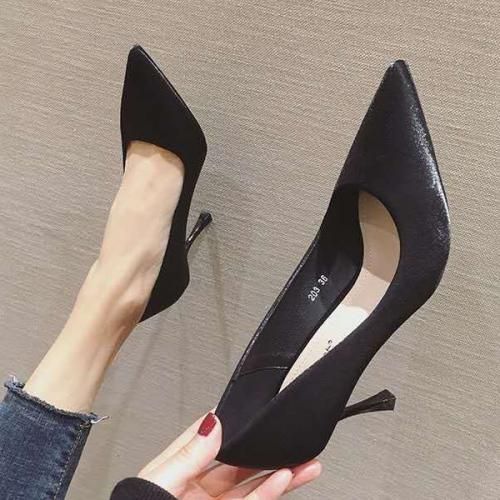 Ladies Classic Simple Pointed Comfortable High Heels-Black