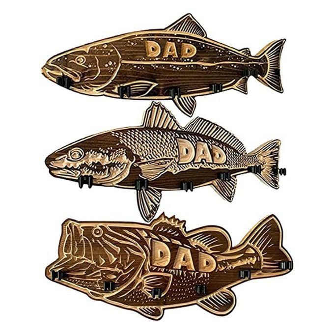 Wood Large Mouth   Rod Holder Wall Mounted   Pole Storage Ra K-Large Bass-38*16*1cm