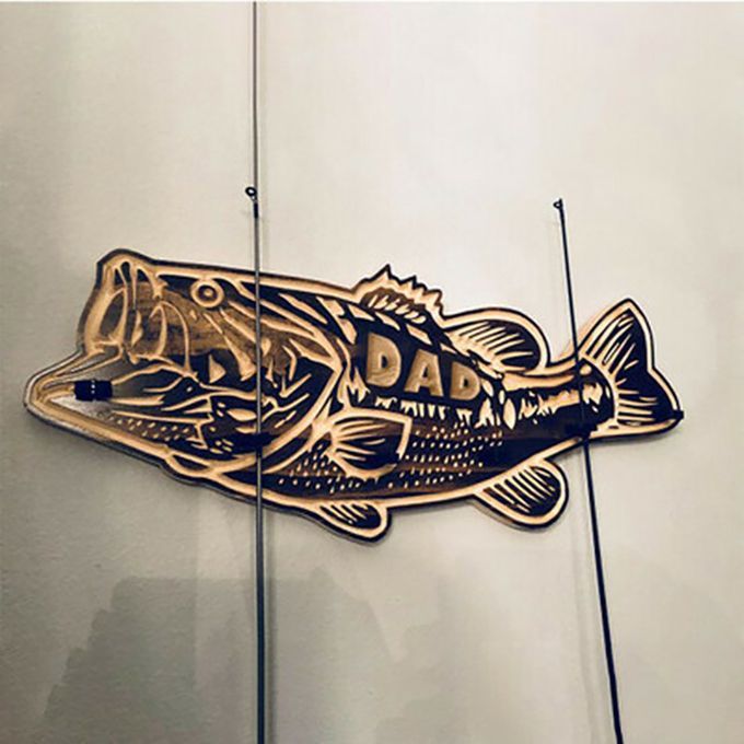Wood Large Mouth   Rod Holder Wall Mounted   Pole Storage Ra K-Large Bass-38*16*1cm