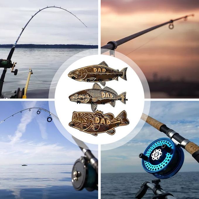 Wood Large Mouth   Rod Holder Wall Mounted   Pole Storage Ra K-Large Bass-38*16*1cm