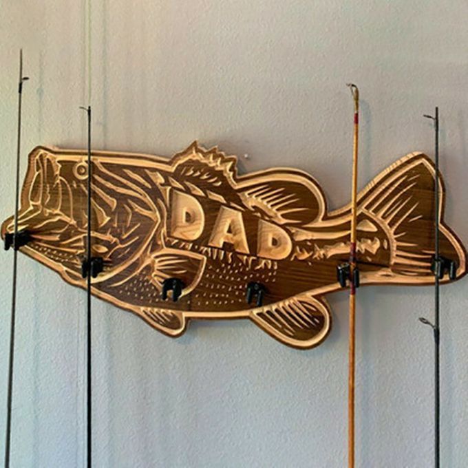 Wood Large Mouth   Rod Holder Wall Mounted   Pole Storage Ra K-Large Bass-38*16*1cm