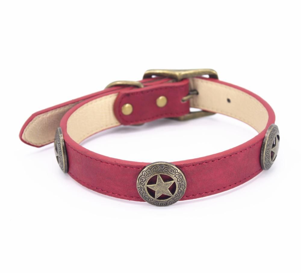 Captain America Badge Leather Dog Collar Pet Collar For