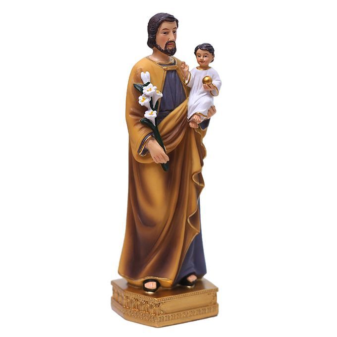 St. Joseph And Child Jesus Resin Statues Holy Worship Figurines Shelf