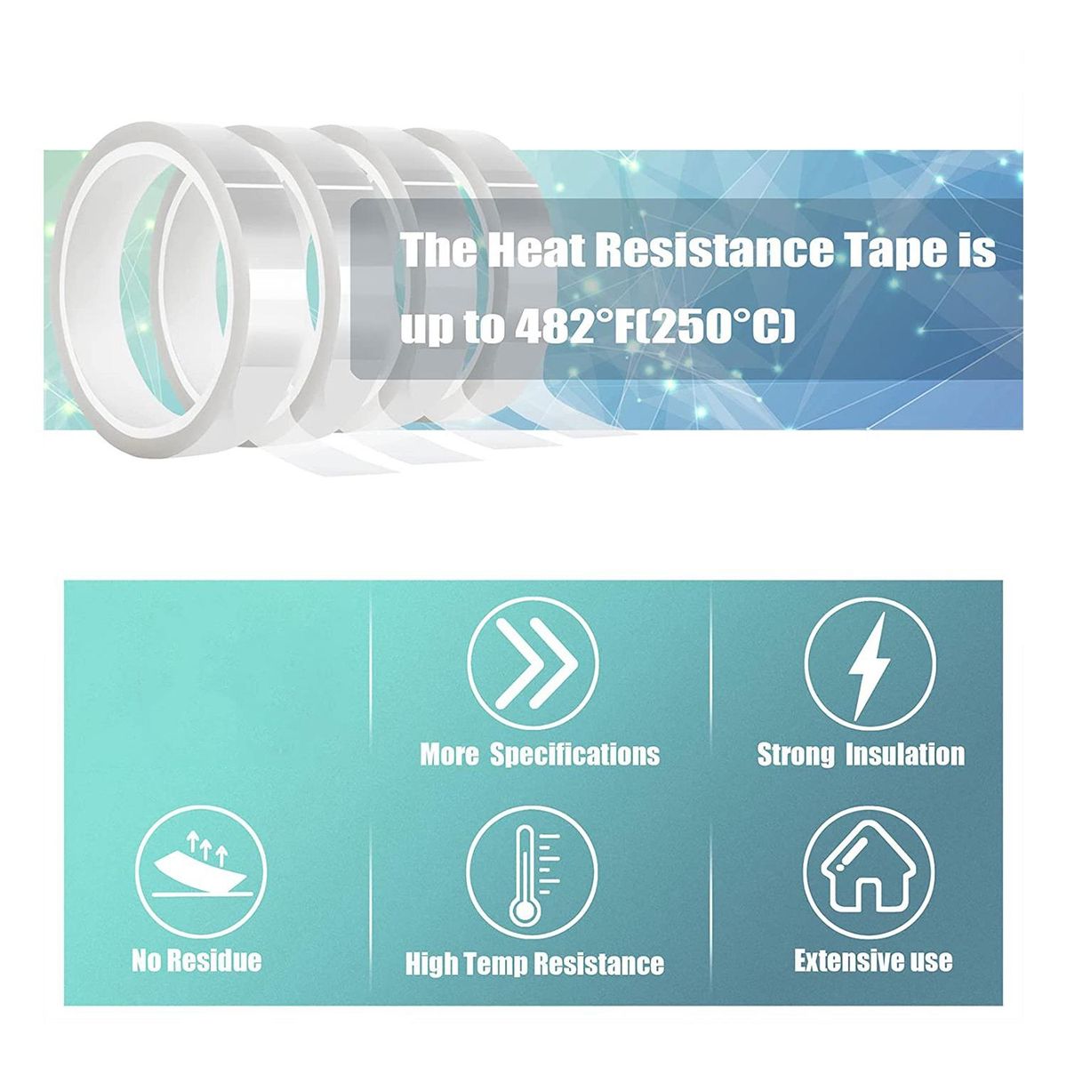 4 Rolls 20mm X33M(108Ft) Clear Heat Tape for Htv Electrical