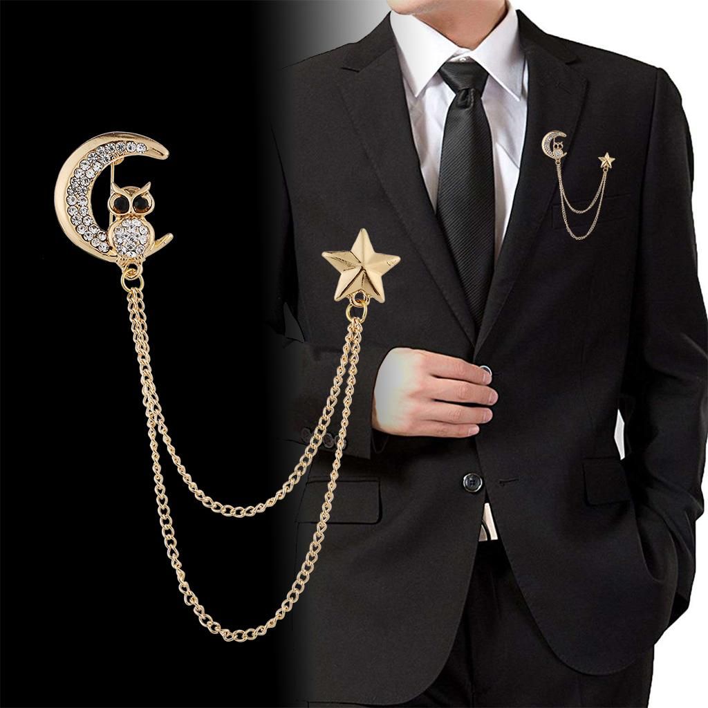 Stylish Star Collar Pin Male Mens Jewelry Shirt Owl Brooch -Gold