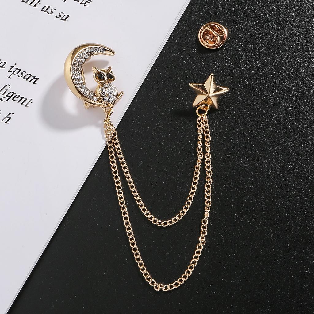 Stylish Star Collar Pin Male Mens Jewelry Shirt Owl Brooch -Gold