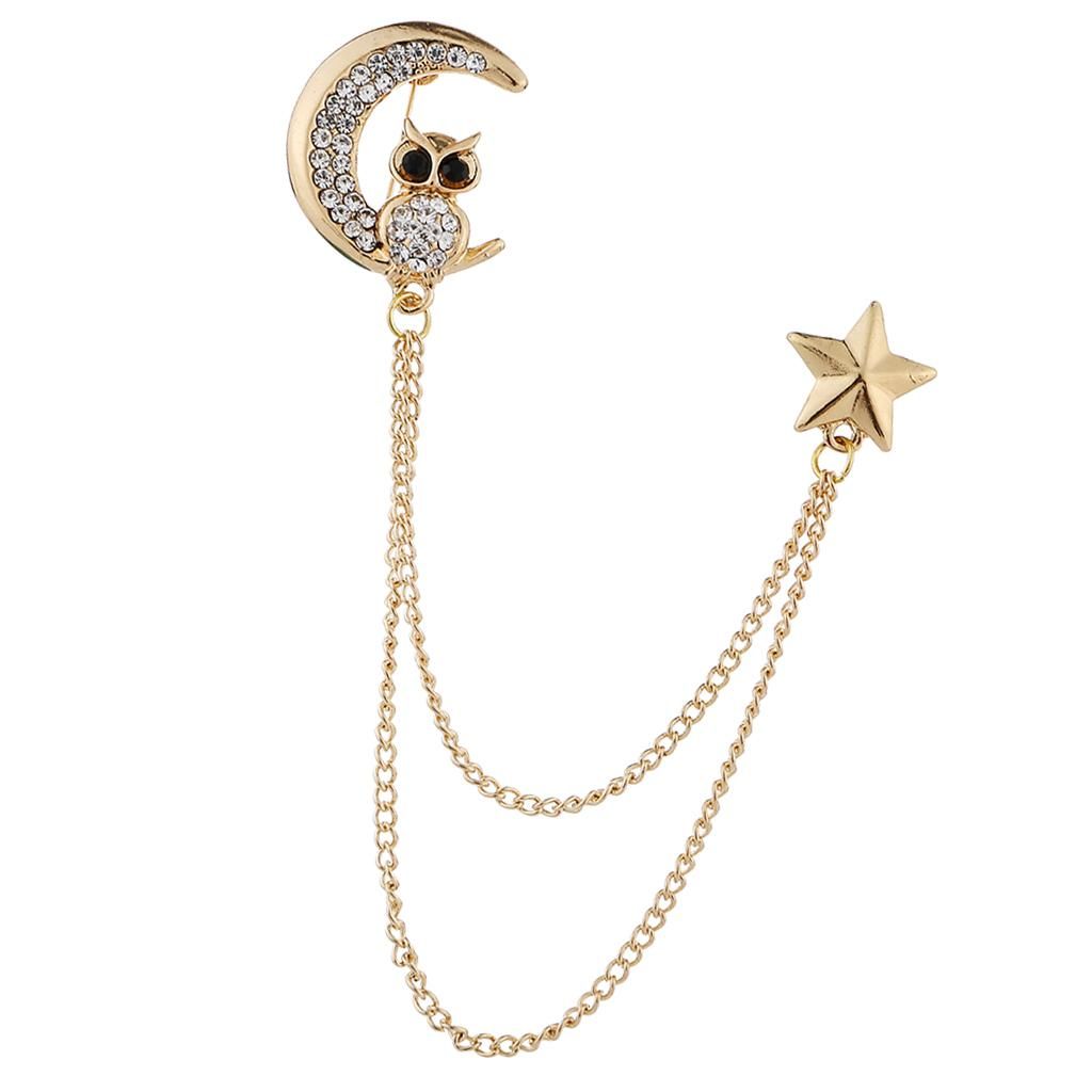 Stylish Star Collar Pin Male Mens Jewelry Shirt Owl Brooch -Gold