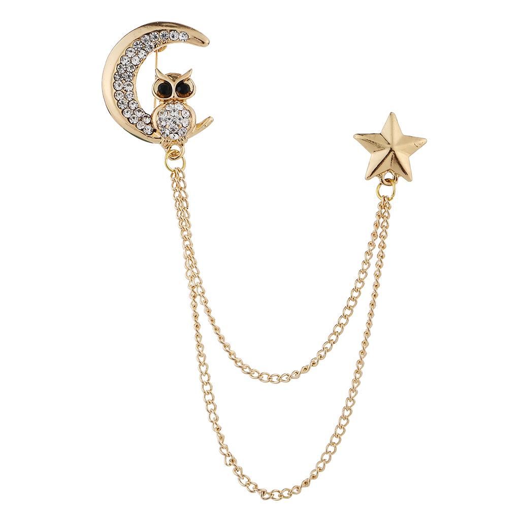Stylish Star Collar Pin Male Mens Jewelry Shirt Owl Brooch -Gold