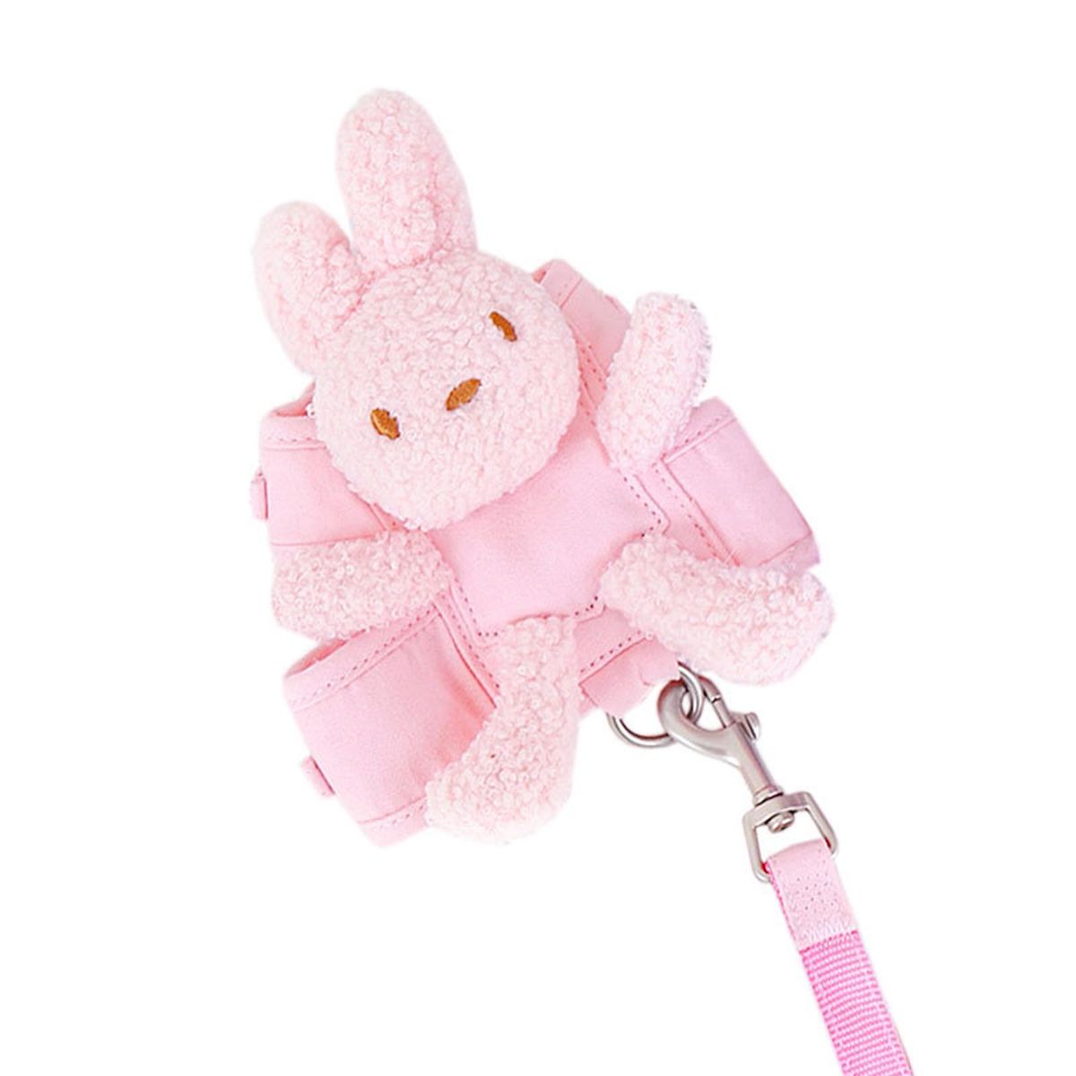 1 Set Pet Harness Leash Cartoon Rabbit Doll Pet Cat Dog Harness Traction Rope Pink