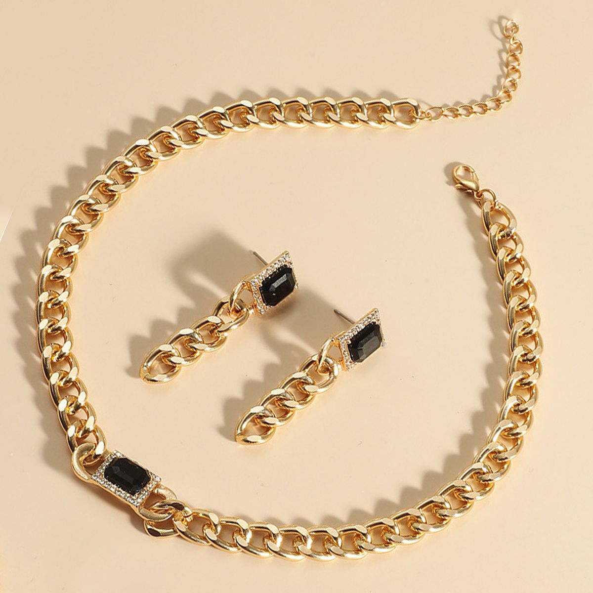 2PcsSet Trendy Earrings Necklace   Dangle Golden
