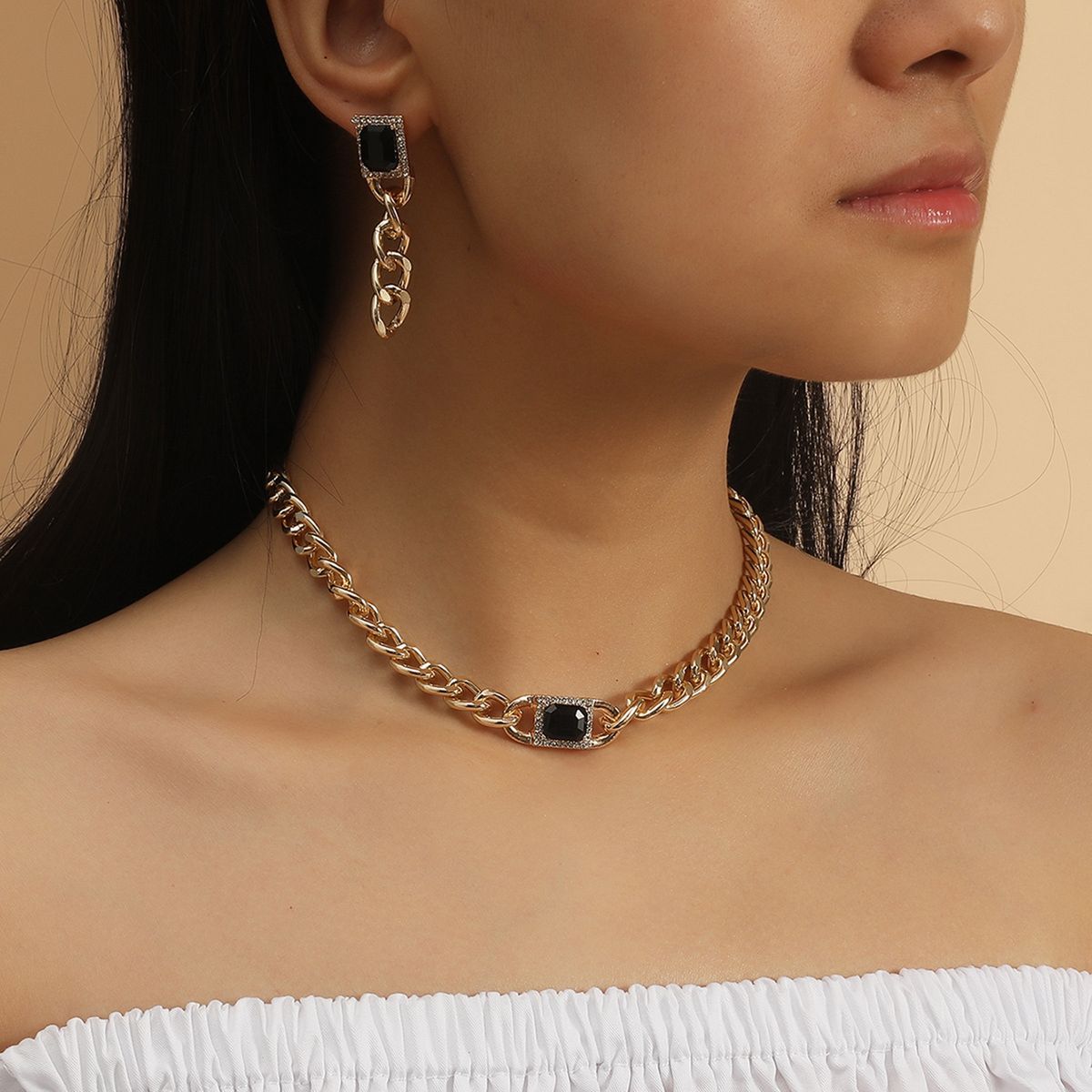2PcsSet Trendy Earrings Necklace   Dangle Golden