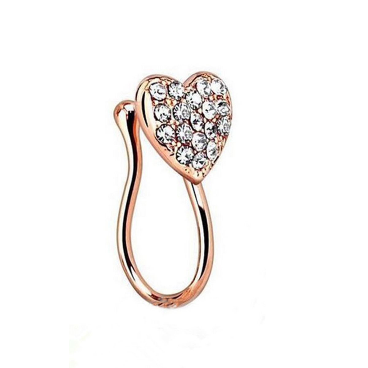 Nose Ring Glitter Heart Shape Rhinestone Alloy-Golden