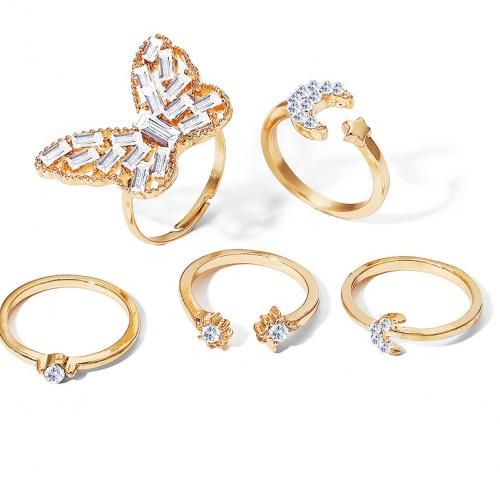 5 Piece Adjustable Rhinestone Ring