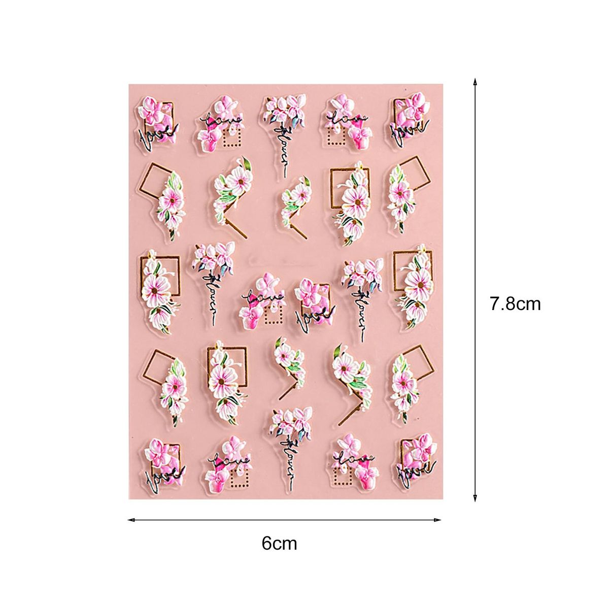 1 Sheet Manicure Sticker 5D Flowers Double Color Love Heart Nail Art Sticker Light Pink