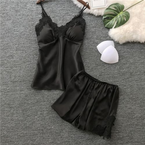 Women's Pajamas  Sexy Lace Satin Sleepwear Women Summer Pyjama