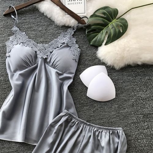 Women's Pajamas  Sexy Lace Satin Sleepwear Women Summer Pyjama