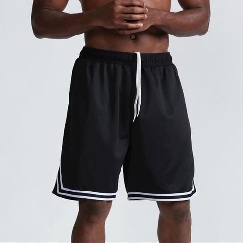 Summer Thin Male Basketball Stripe Training Shorts Casual Shorts Running Sport Shorts Men Gym Fitness Bodybuilding Short Pants(#Black)