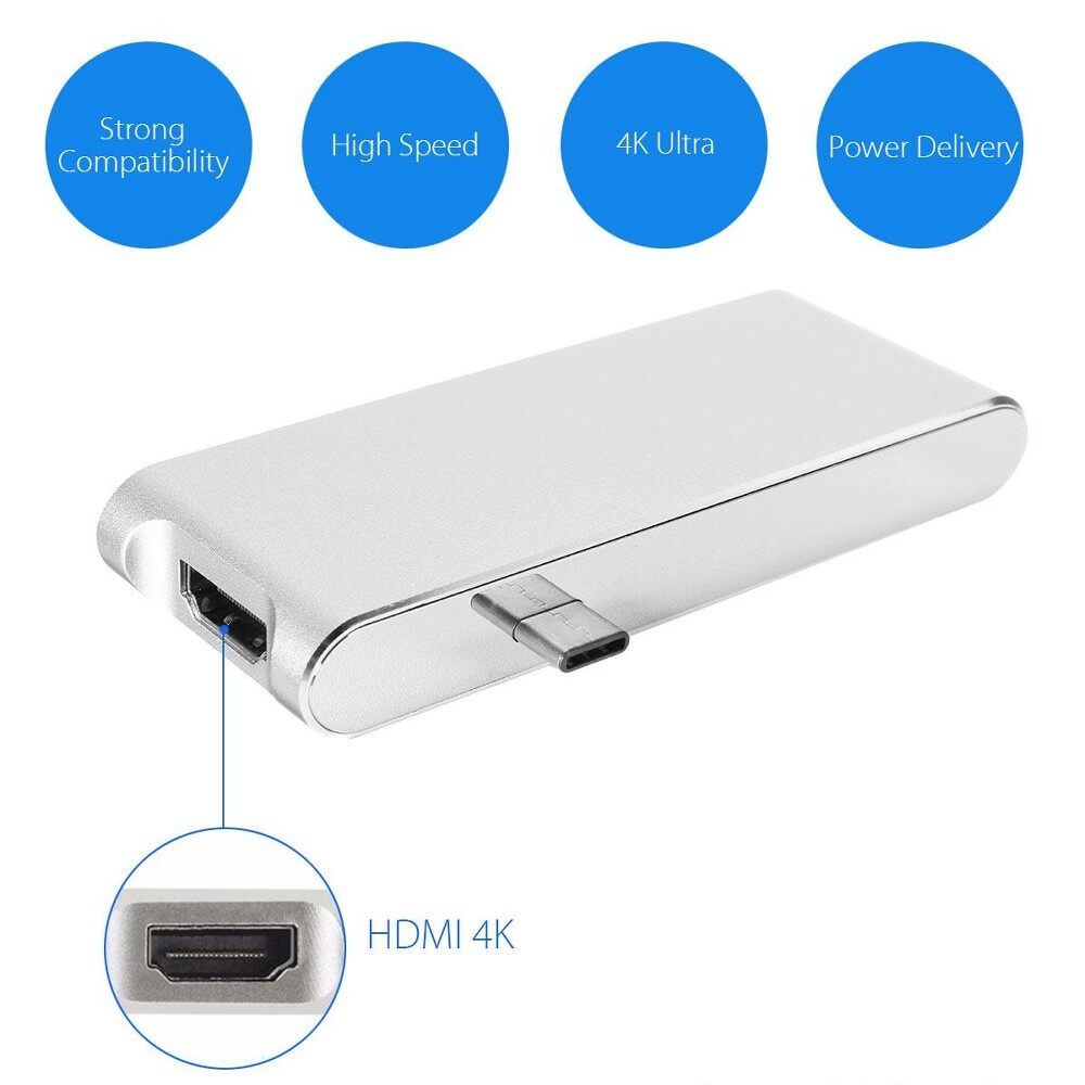 7in1 USB- Type- HDMI Charging HUB 3.0 Adapter SD Card Reader For MacBook Pro