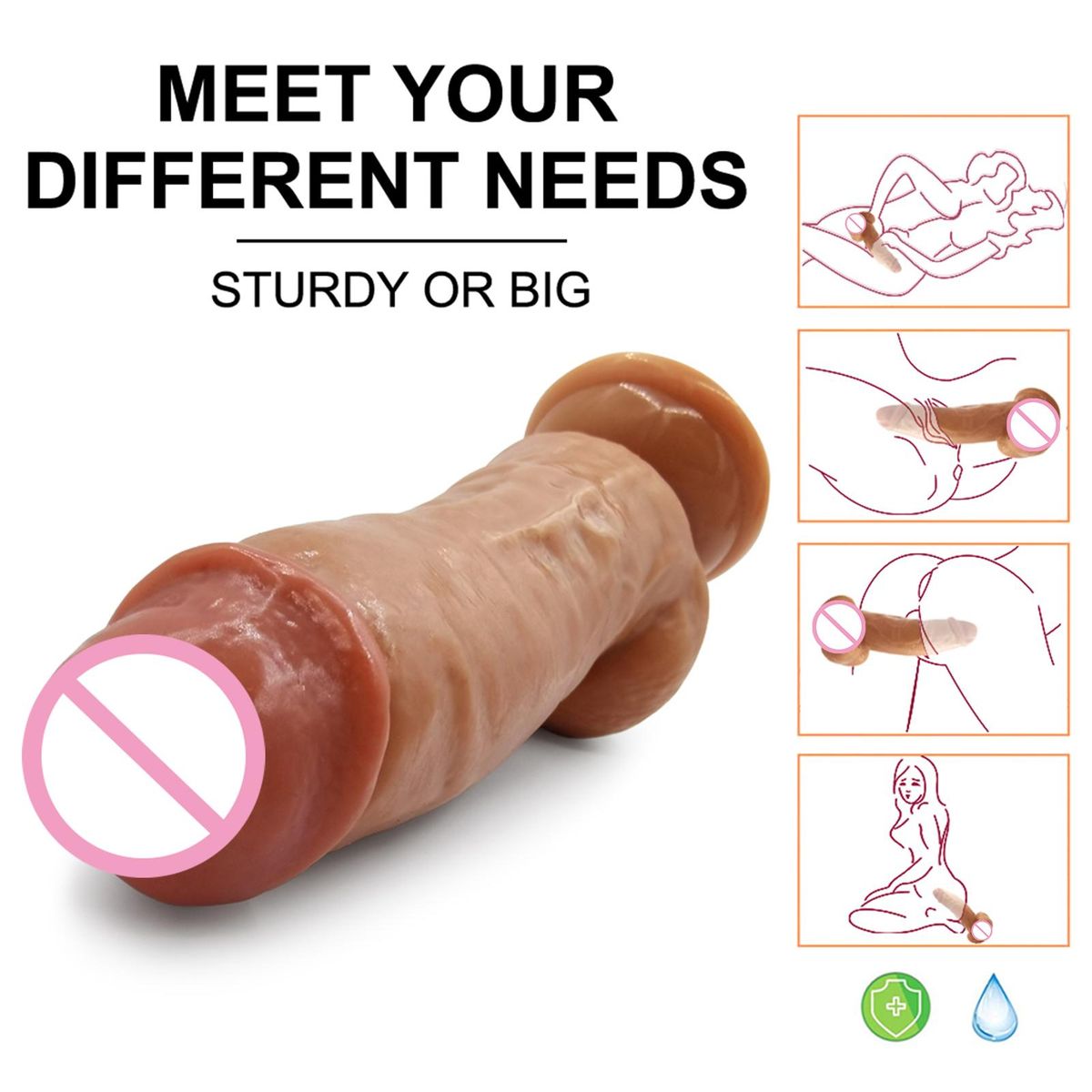 Realistic Dildo with Narrow Head Easily Insert Safe Silicone Waterproof Washable Sexual Toys for Women