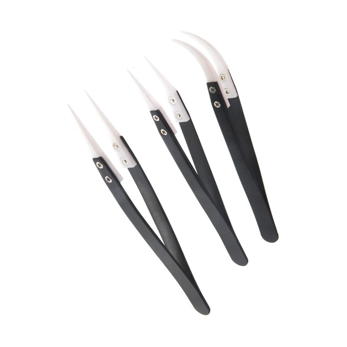 3Pcs Ceramic Tweezers with Black Handle Corrosion-Resistant