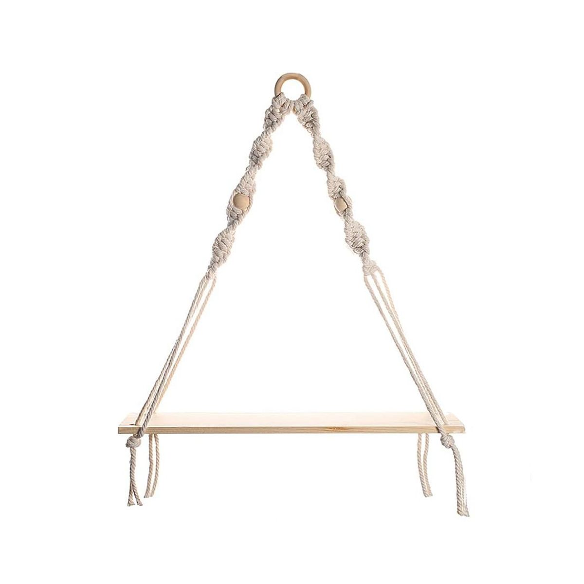 Macrame Wall Hanging Shelf - Boho Wood Wall Shelves with Wood Beads, Farmhouse Floating Shelf Rustic Hanging Plant Shelf