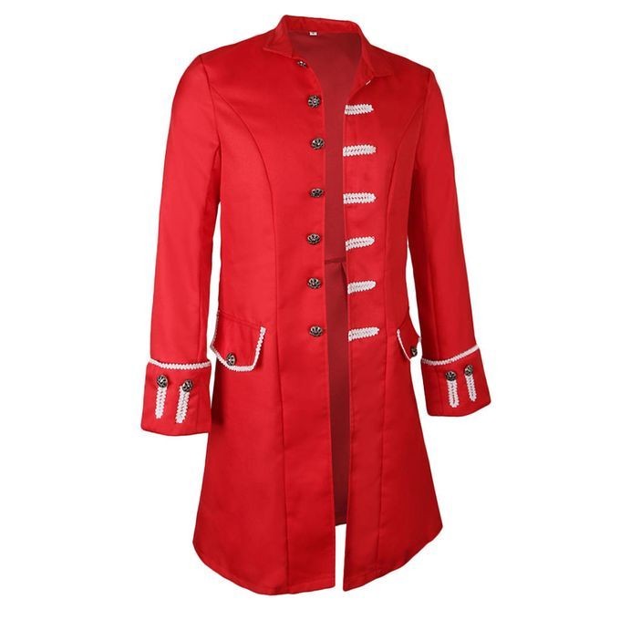 Retro Men Gothic Solid Jacket Long Frock Coat Steampunk XL Red