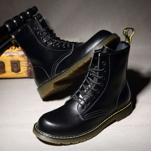 Flangesio Luxury Men's Fashion Boots EUR Size 36-47 Top Quality Italian Handmade Cow Split Leather Motorcycle Boots Unisex High Top Martin Boots Handsome Male Shoes Couples Oxfords Outsole Ankle Boots Black