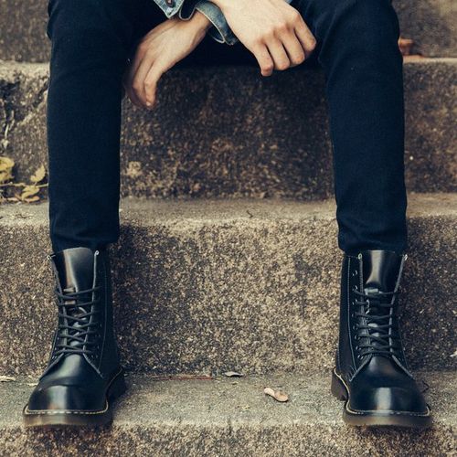 Flangesio Luxury Men's Fashion Boots EUR Size 36-47 Top Quality Italian Handmade Cow Split Leather Motorcycle Boots Unisex High Top Martin Boots Handsome Male Shoes Couples Oxfords Outsole Ankle Boots Black
