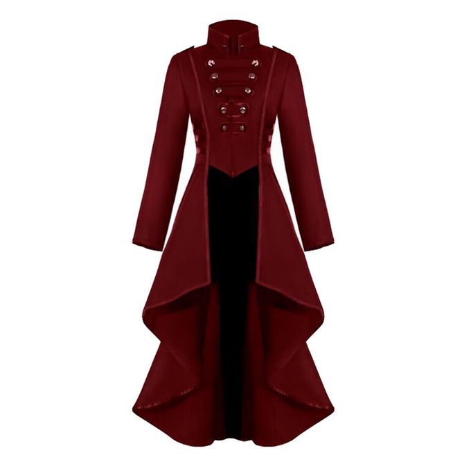 Ladies Steampunk Gothic Long Coat, Retro Red Jacket Punk Clothes XXL