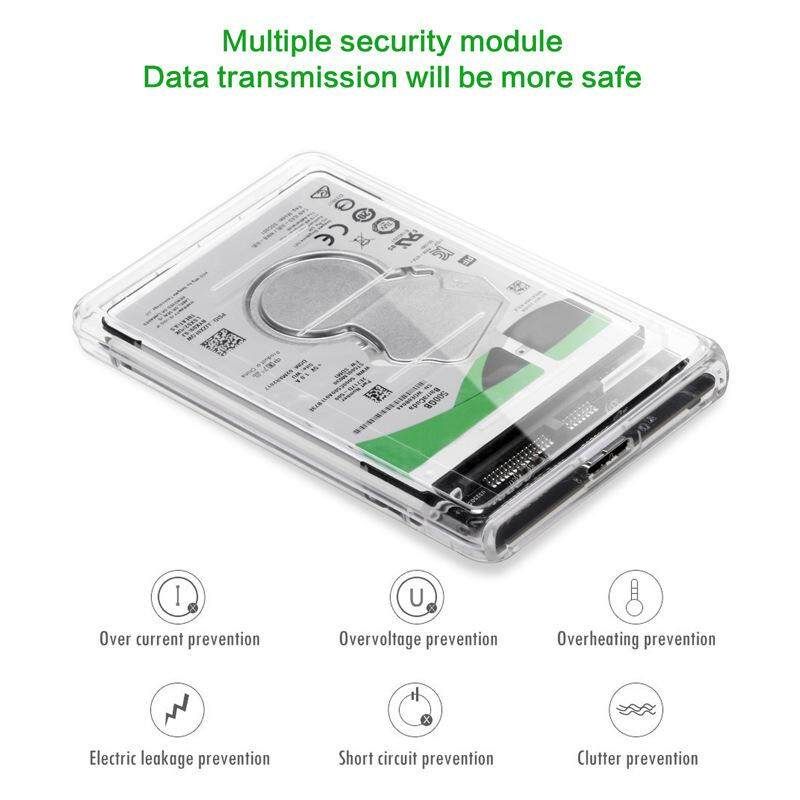All-Transparent High Speed USB 3.0 To SATA HDD SSD Hard Drive Enclosure Storage Case