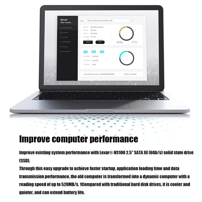 Lexar NS100 2.5 Inch SATA3 Notebook Desktop SSD Solid State Drive, Capacity: 256GB(Gray)