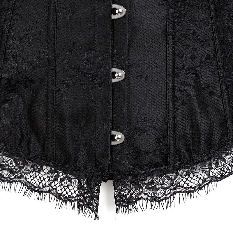 Black Corset Top Waist Shaper Lace Women Steampunk Sexy Long Sleeve Plus Size