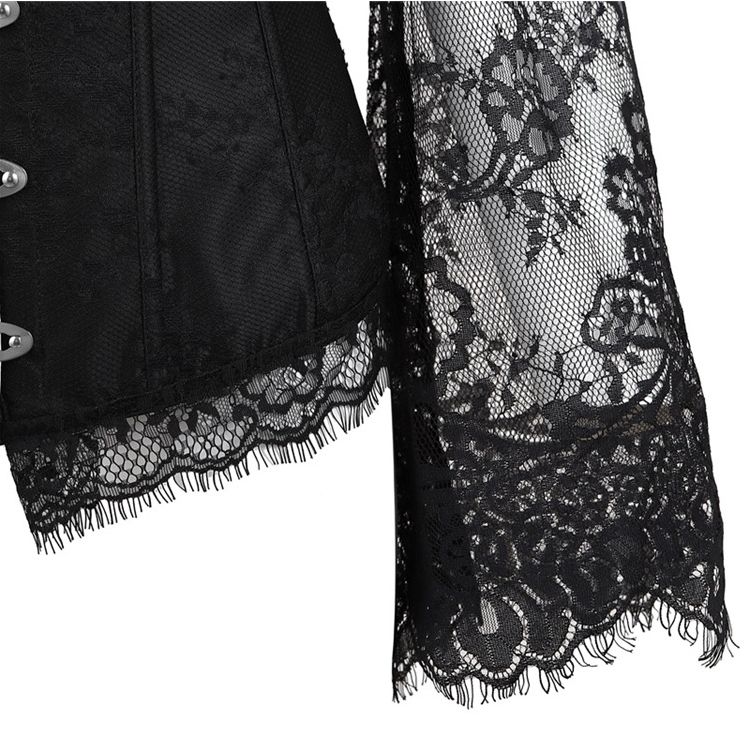 Black Corset Top Waist Shaper Lace Women Steampunk Sexy Long Sleeve Plus Size