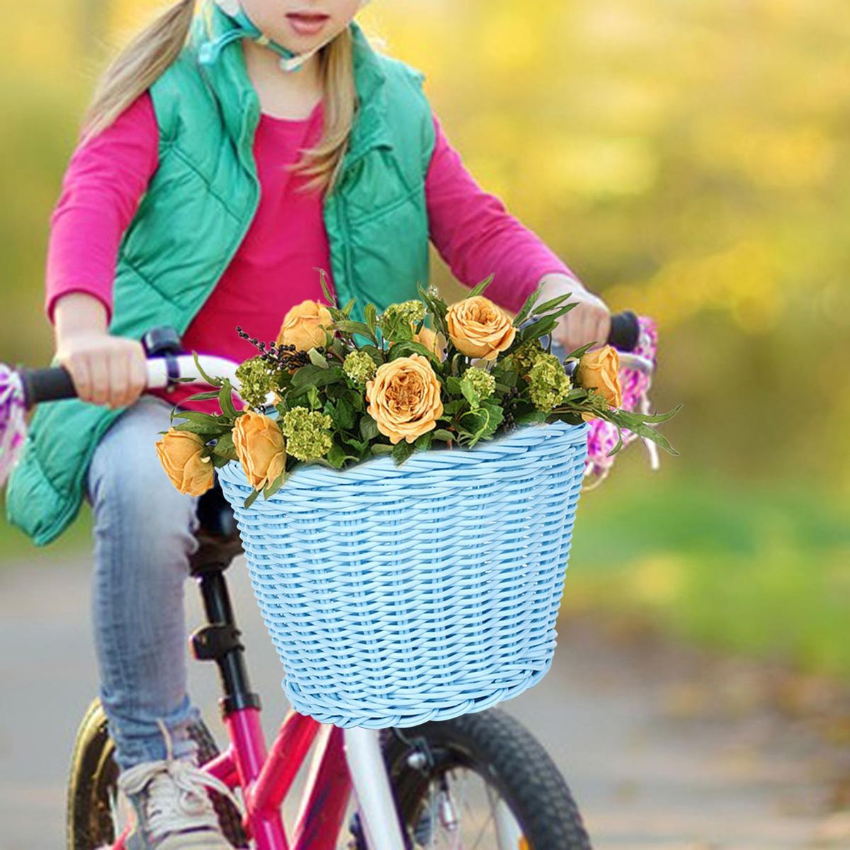 Kids Handlebar Bike Basket Imitation Rattan  Basket Blue