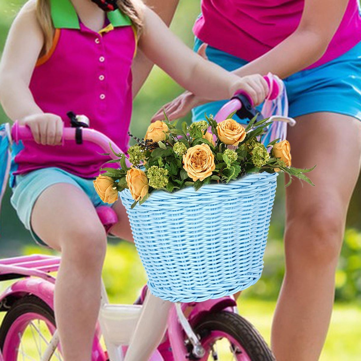 Kids Handlebar Bike Basket Imitation Rattan  Basket Blue