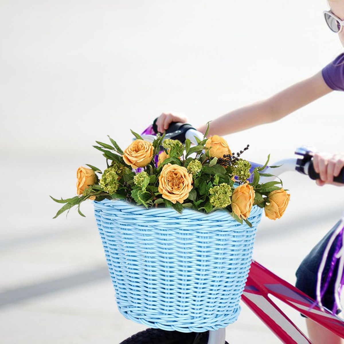 Kids Handlebar Bike Basket Imitation Rattan  Basket Blue