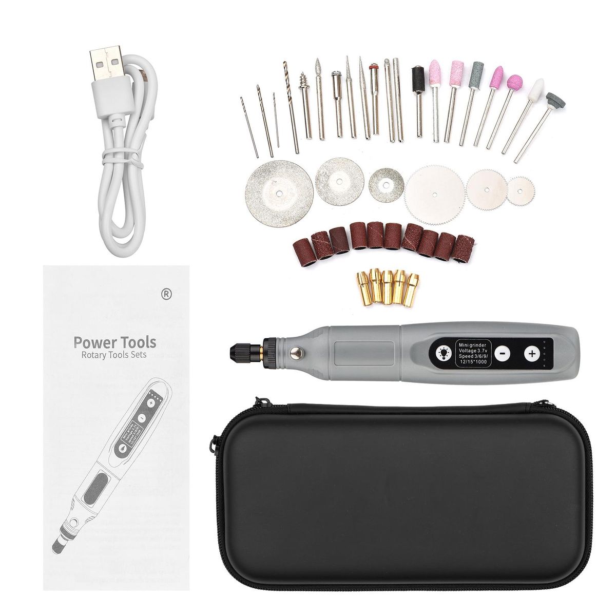 Portable Rotary Tool Set Mini Cordless Grinder Handheld Rechargeable Electric Drill USB Charging 5-Speed with Multiple Attachments LED Light for Cutting Sanding Engraving Polishing & DIY