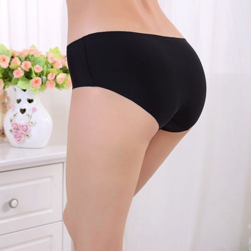 Women Ultra-thin Breathable Seamless Mid Waist Ice-silk Briefs Panty-Black