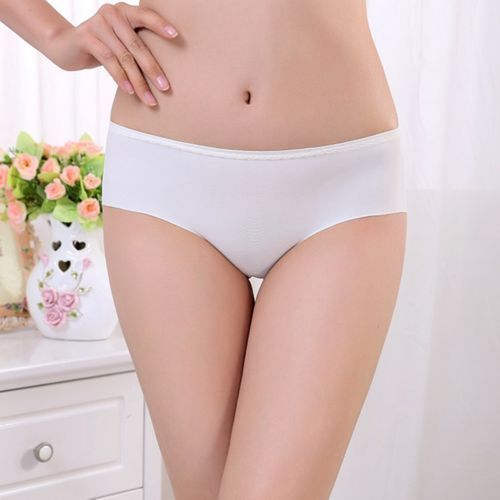 Women Ultra-thin Breathable Seamless Mid Waist Ice-silk Briefs Panty-Black