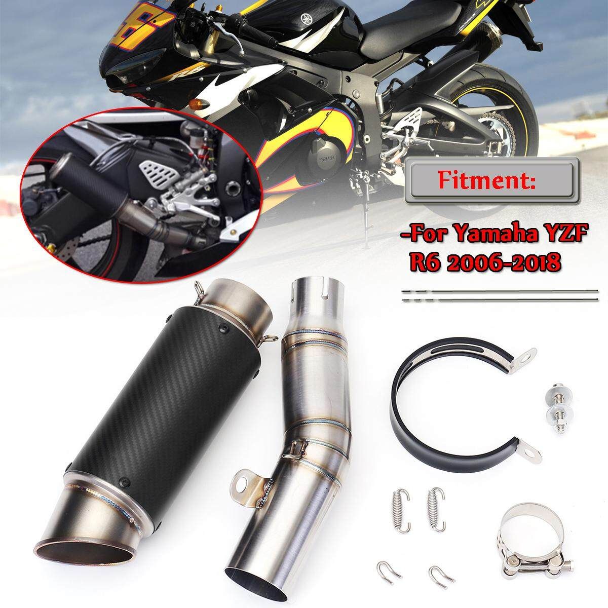 Stainless Steel Motorcycle Exhaust Pipe + Link Mid Pipe For Ya Maha YZF R6 06-18