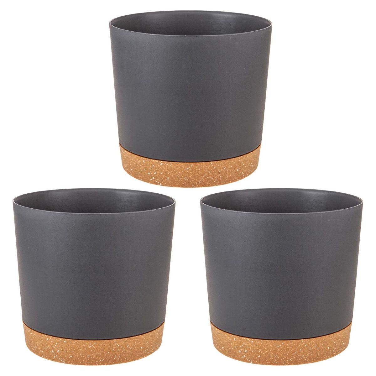 Garden Plant Pot 3-piece Set Round Indoor Plant Pots with for Balcony Black Gray